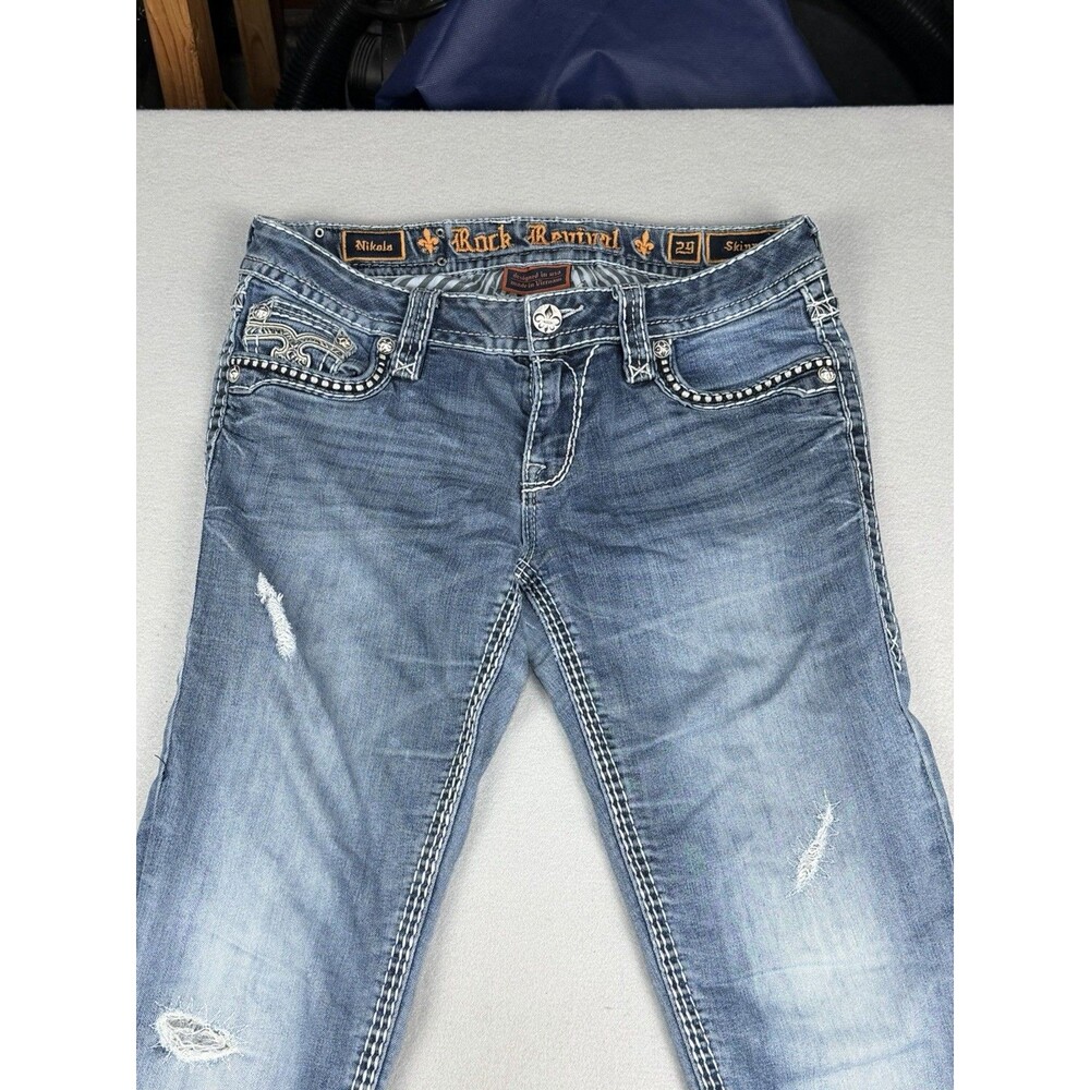 Rock Revival Nikola Skinny Jeans Women’s Size 29 Medium Wash Distressed Y2K
